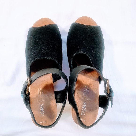 Toms Tropez Jute Wedge Slingback Sandal Platform Black Suede Heels - Picture 8 of 14